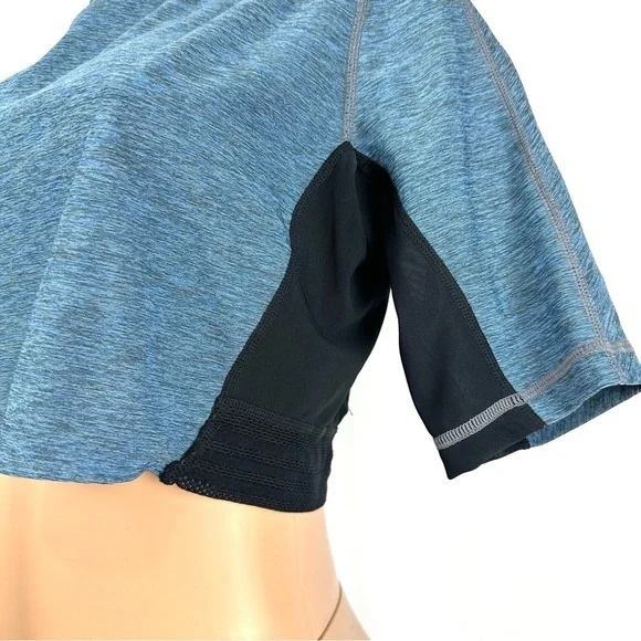 Adidas Women’s Sz L Heathered Blue Activewear Stretchy Cropped Top Mesh Back Tee - Picture 2 of 12